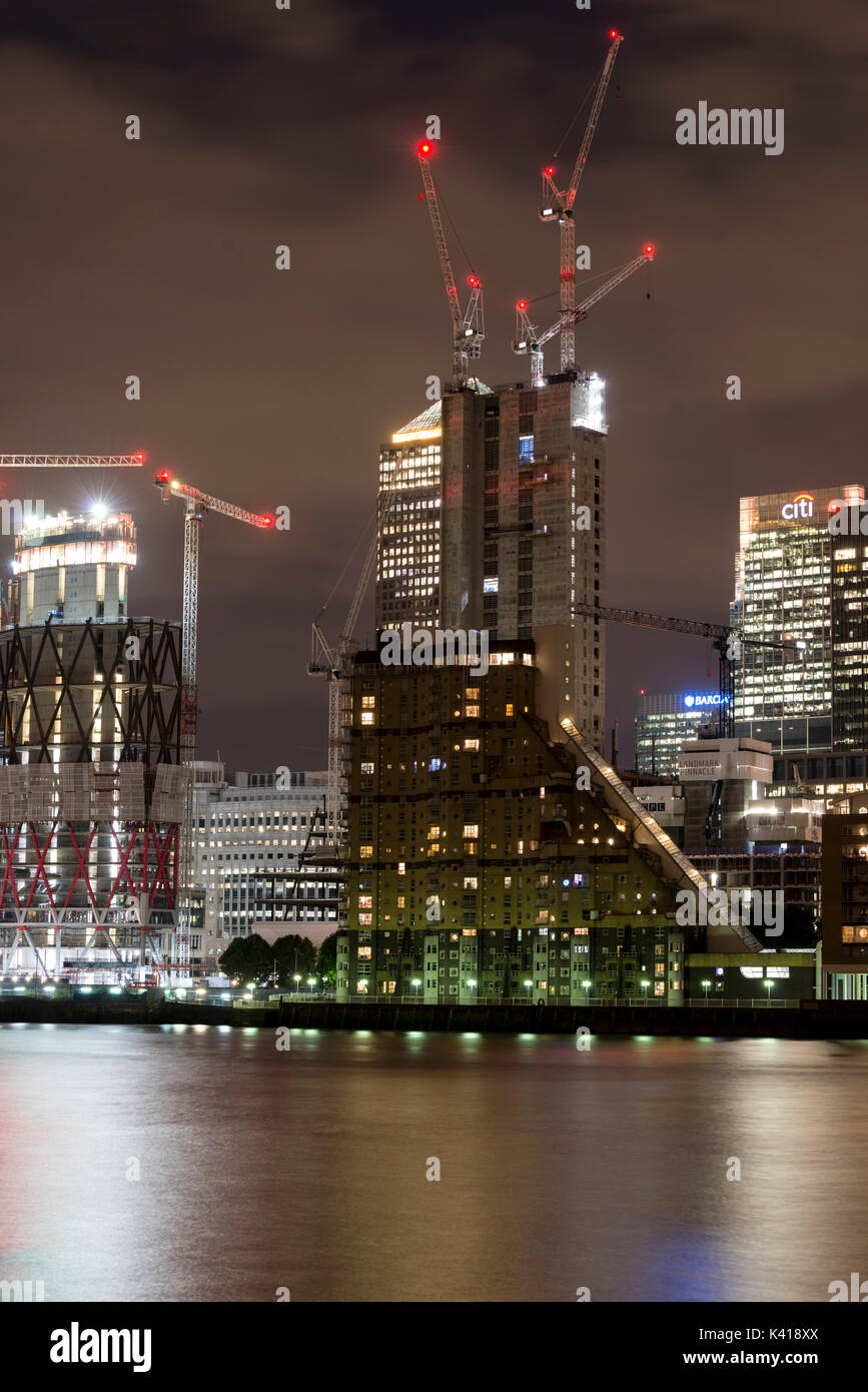 Canary Wharf skyline at night, London UK Stock Photo - Alamy