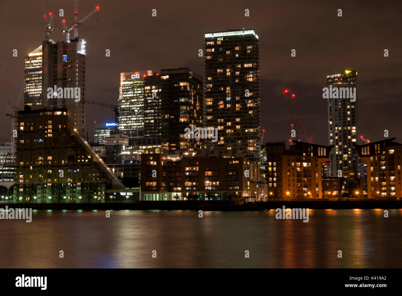 Canary Wharf skyline at night, London UK Stock Photo - Alamy