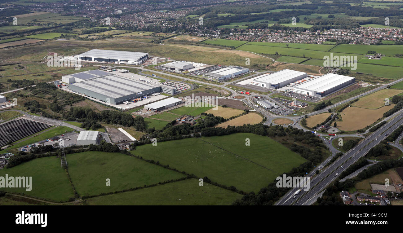 aerial view of an industrial estate at junction 3, M61, Bolton, UK