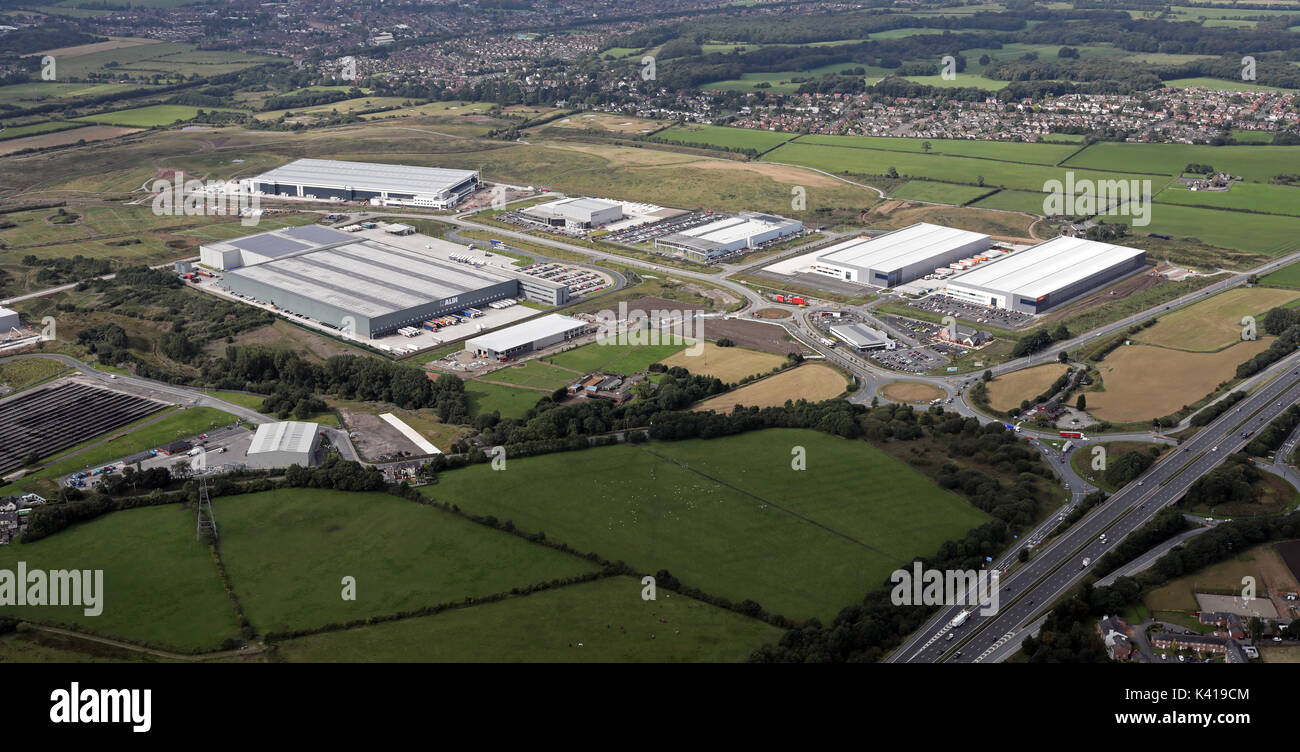 aerial view of an industrial estate at junction 3, M61, Bolton, UK Stock Photo