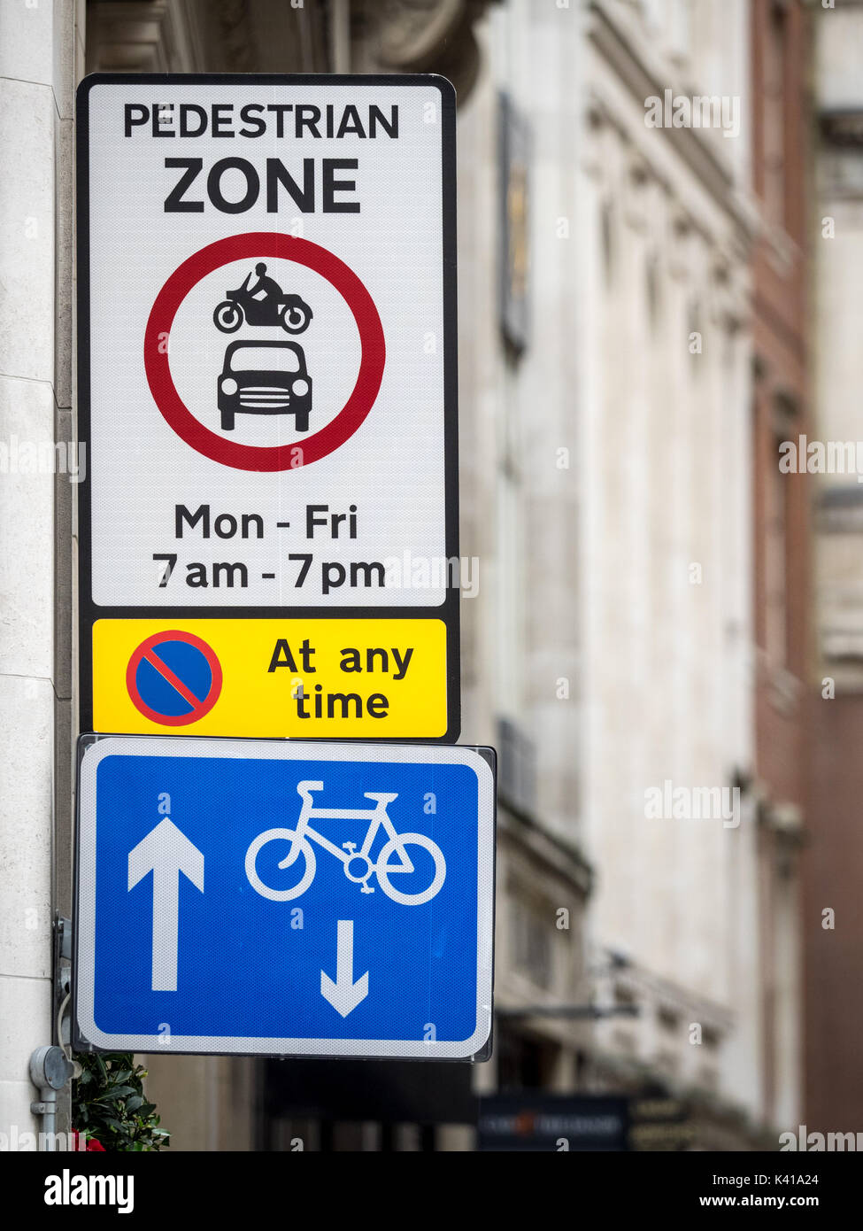Pedestrian Zone information sign in the City of London UK Stock Photo