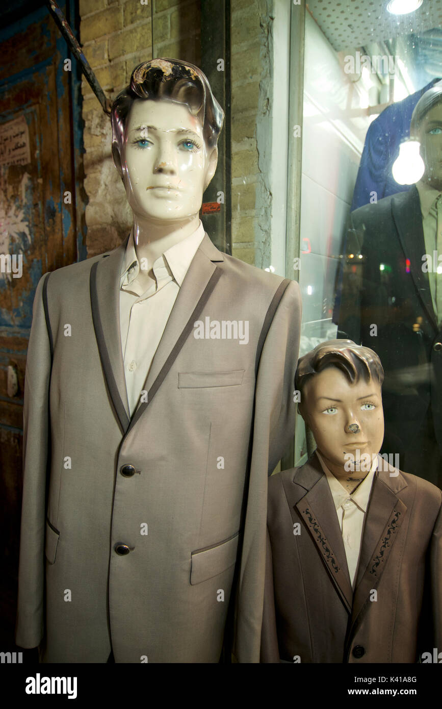 Suited mannequins, Yazd, Iran Stock Photo