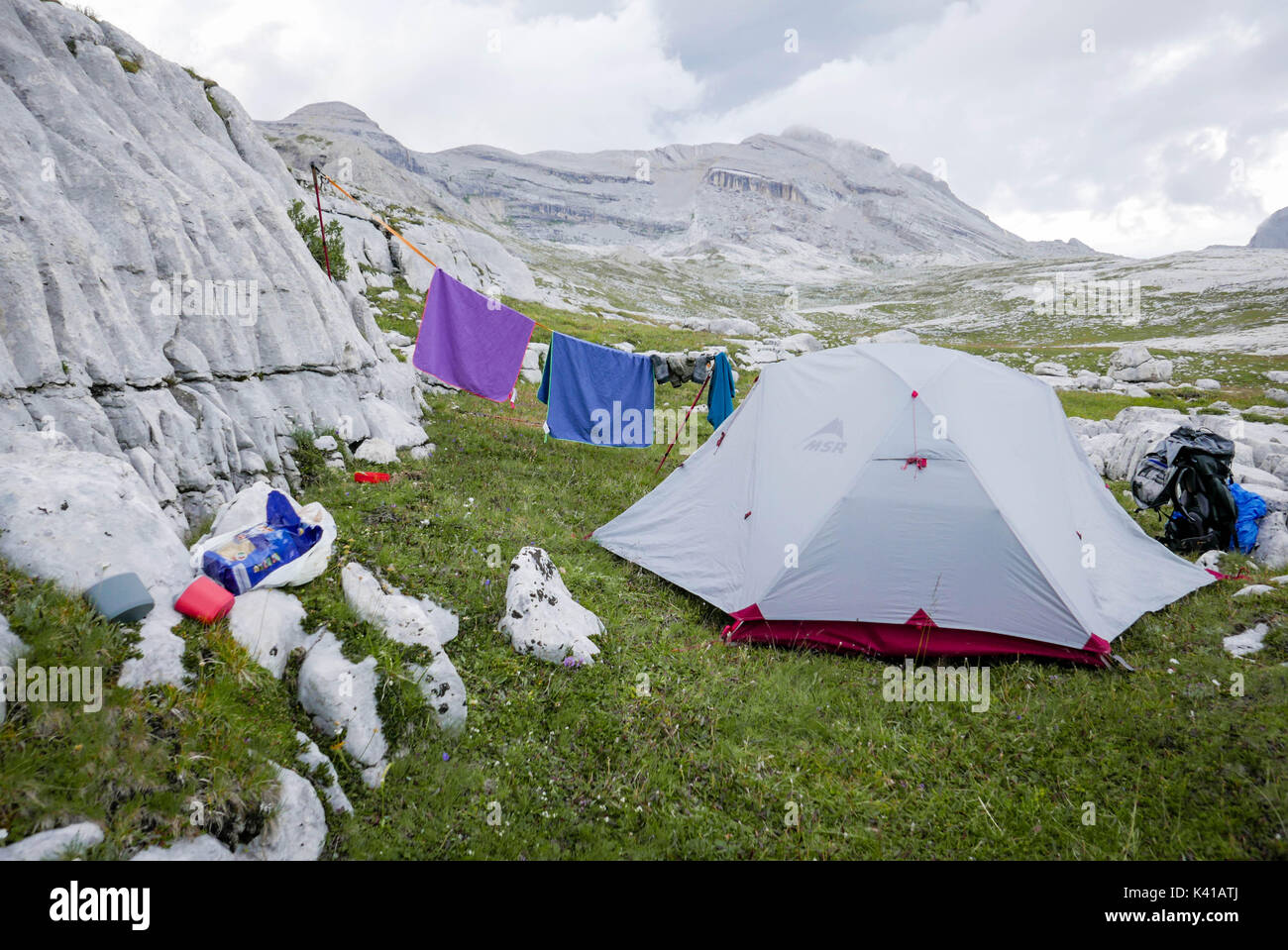 bivouac in the high alps at 2700m Stock Photo