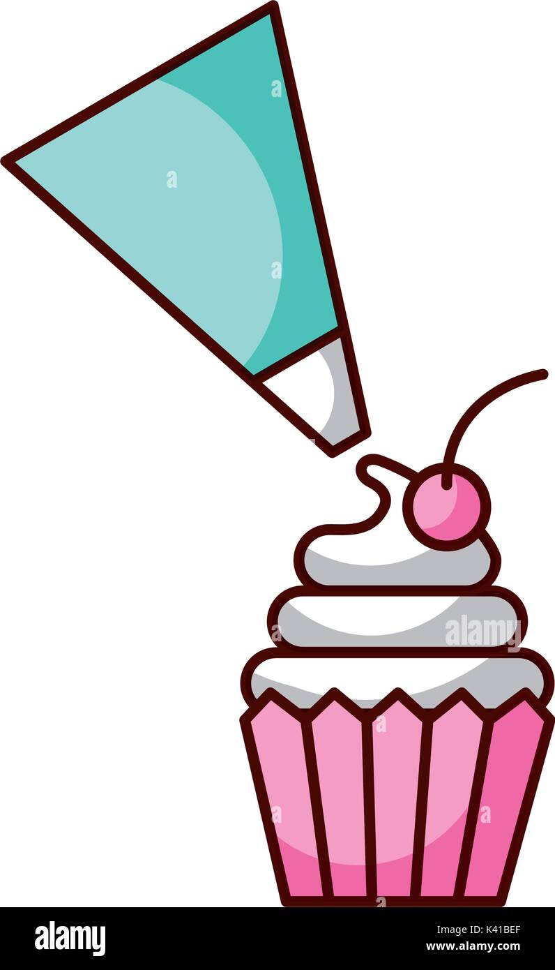 piping bag frosting a cupcake pastry isolated on a white background
