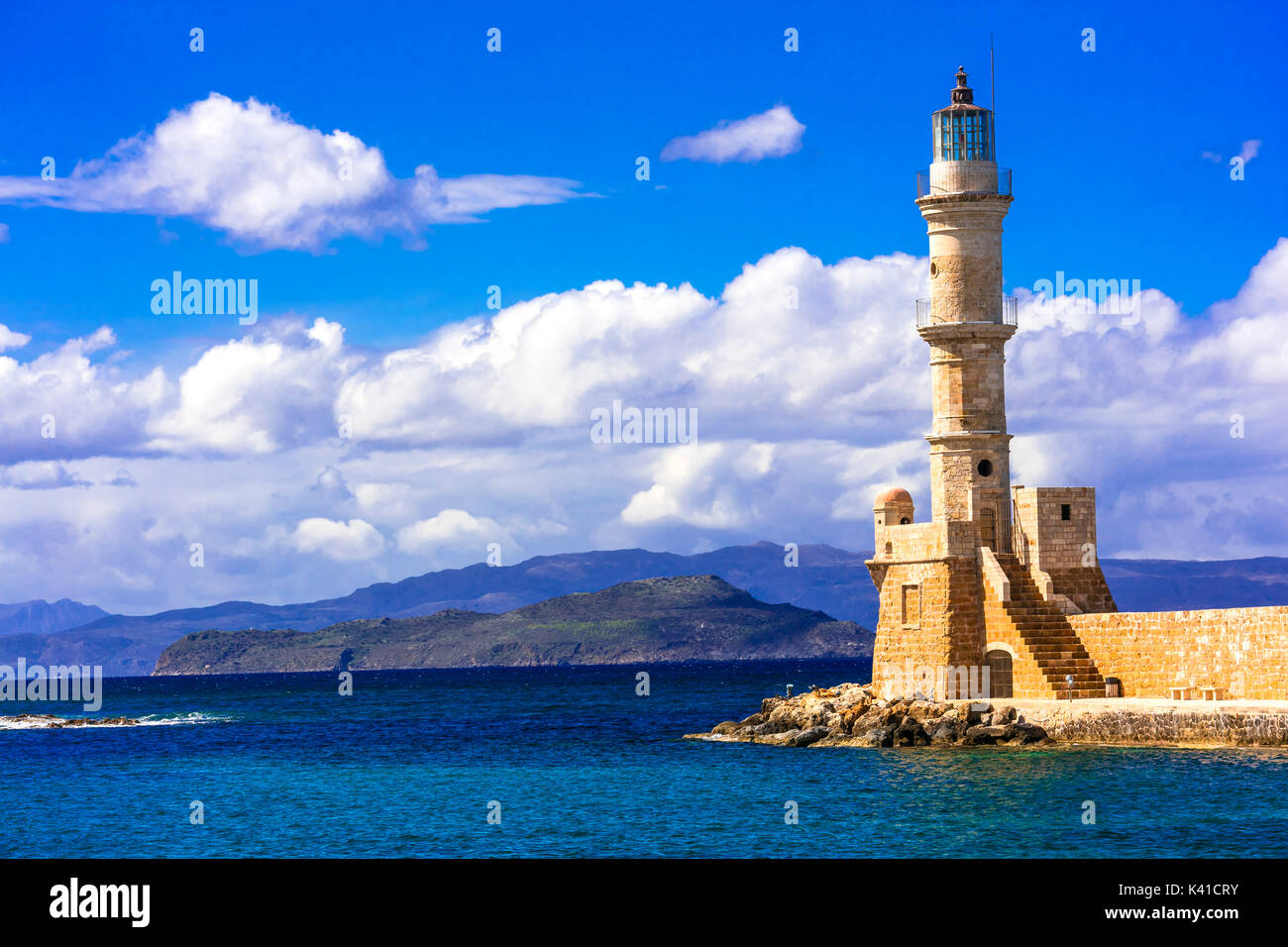 Impressive lighthouse in Chania ,Crete island,Greece. Stock Photo