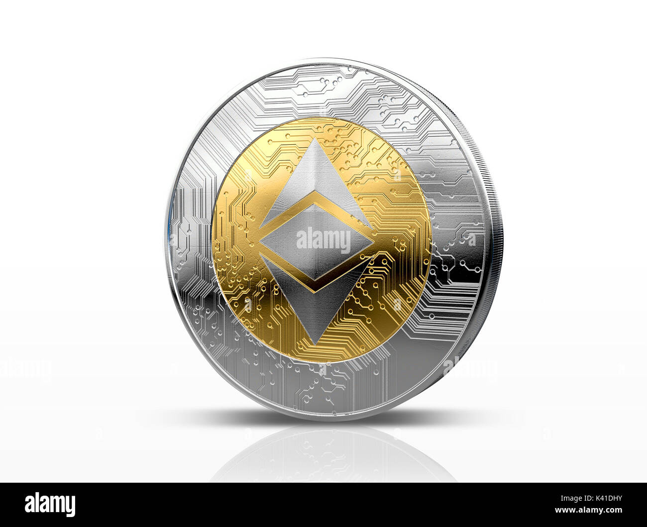 A physical ethereum classic cryptocurrency in gold and silver coin form on  a dark studio background- 3D render Stock Photo - Alamy