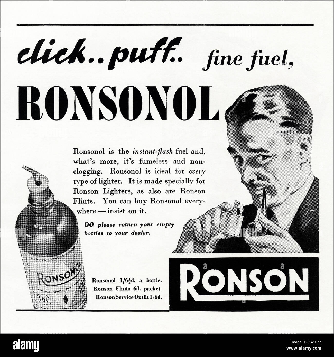 1940s old vintage original advert advertising Ronson Ronsonol