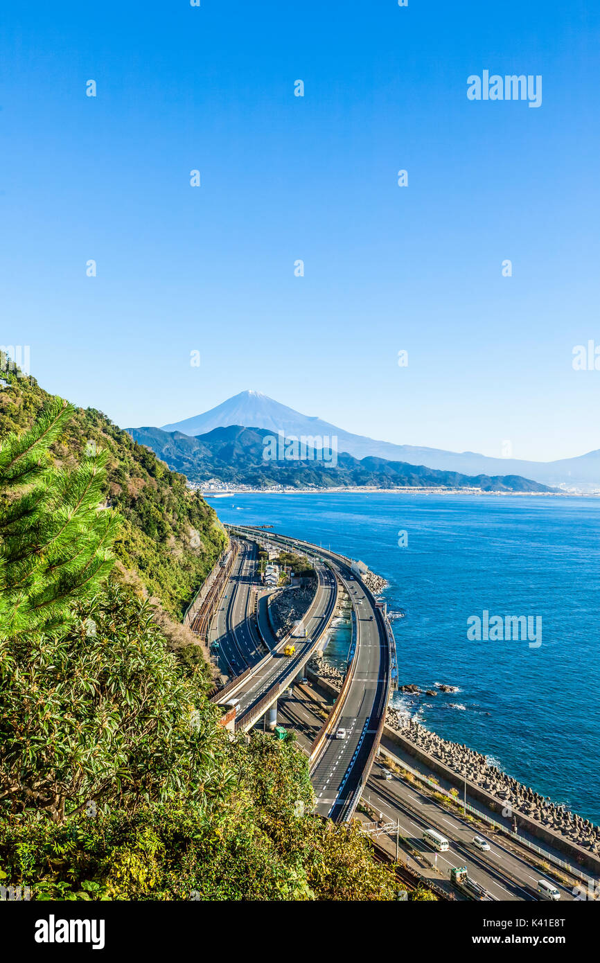 Mt. Fuji and motorway in Japan Stock Photo