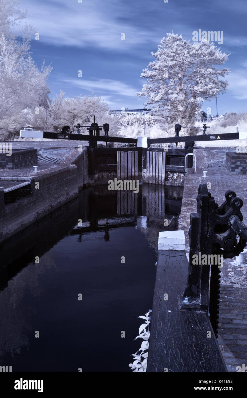 An Infrared picture of the lock and lock gates at Firepool, the start
