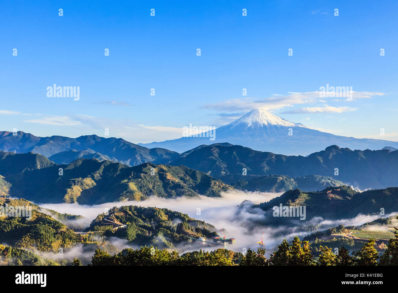 Mt. Fuji and clear blue sky in Japan Stock Photo