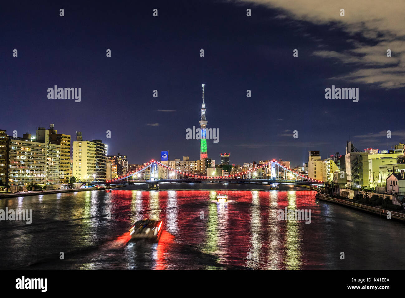 Illuminated Tokyo Skytree Tower in Tokyo, Japan Stock Photo