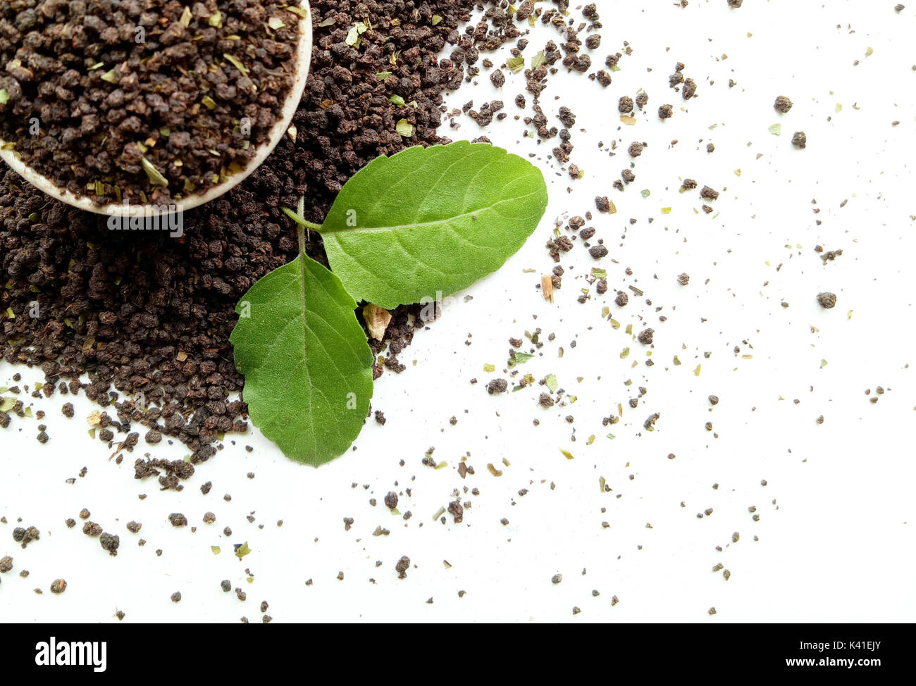 Tea Leaves with Basil Leaf Stock Photo Alamy