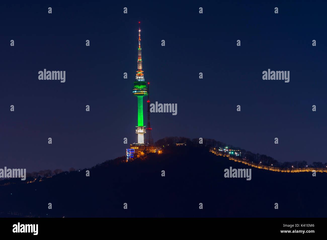 Seoul tower at night in Seoul, South Korea Stock Photo