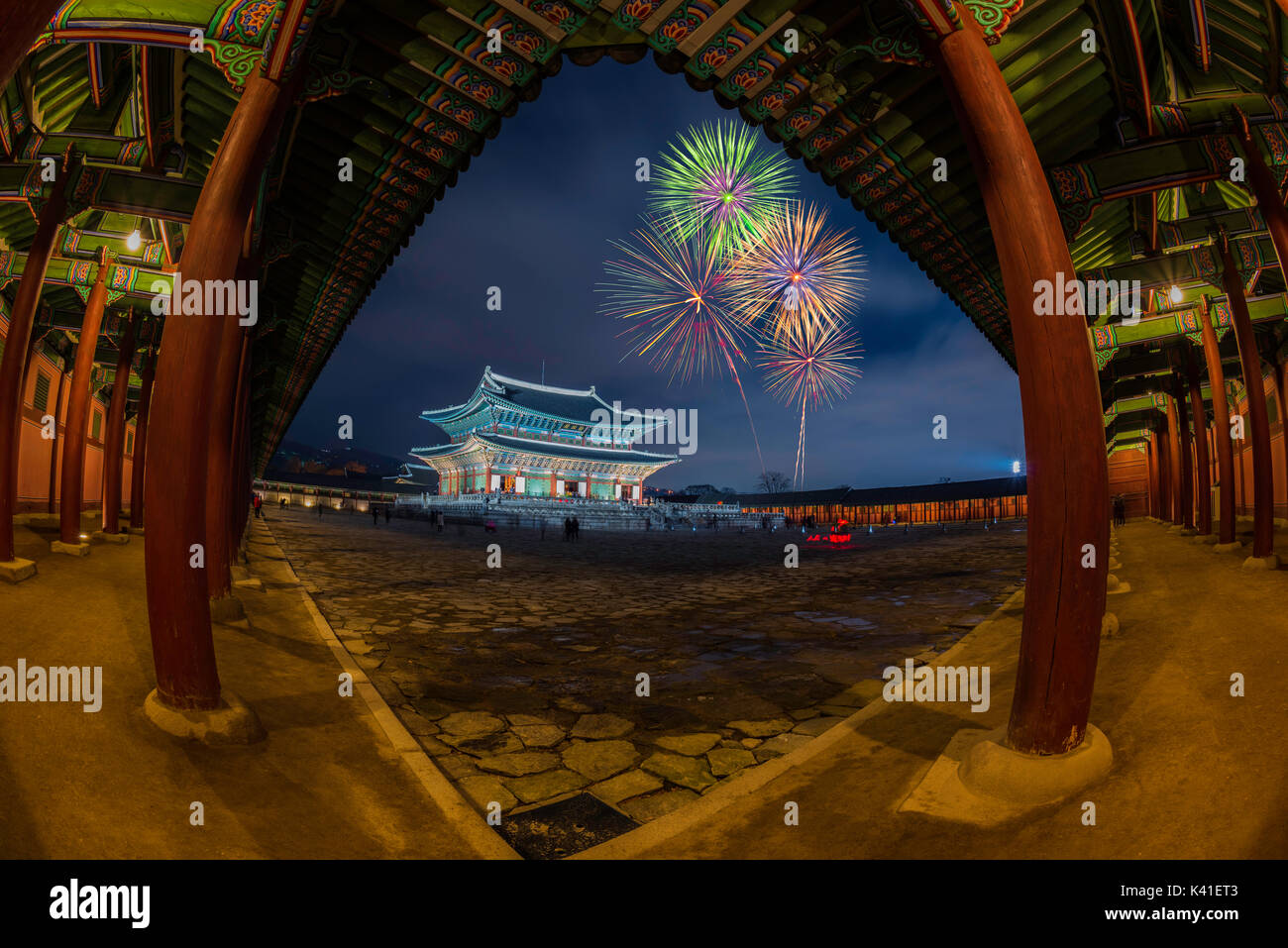 Colorful fireworks Gyeongbok in , South korea Stock Photo