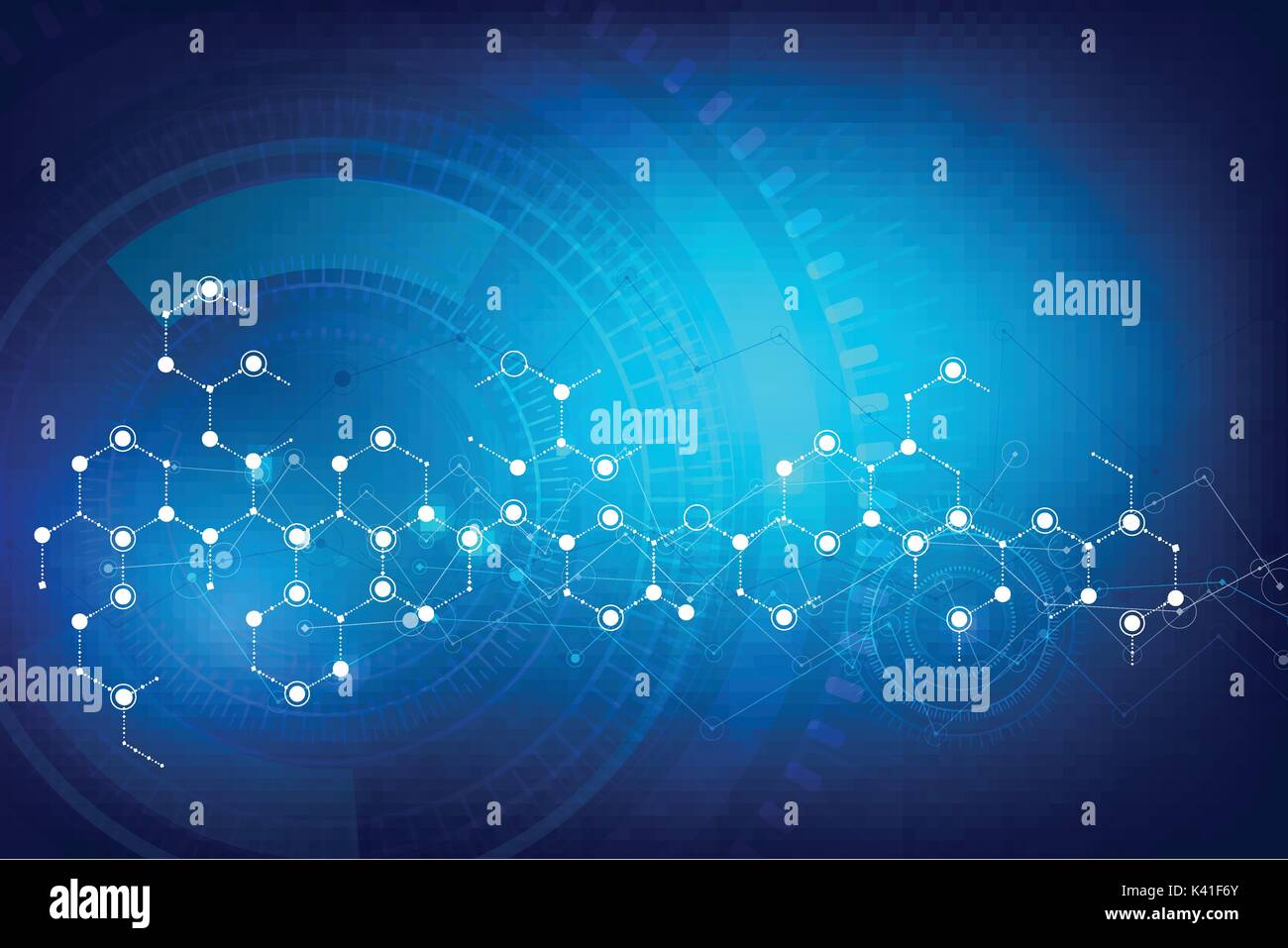 Futuristic Cyber technology blue and white abstract background with hexagon chain connection dot line and shadows element Vector illustration eps10 Stock Vector