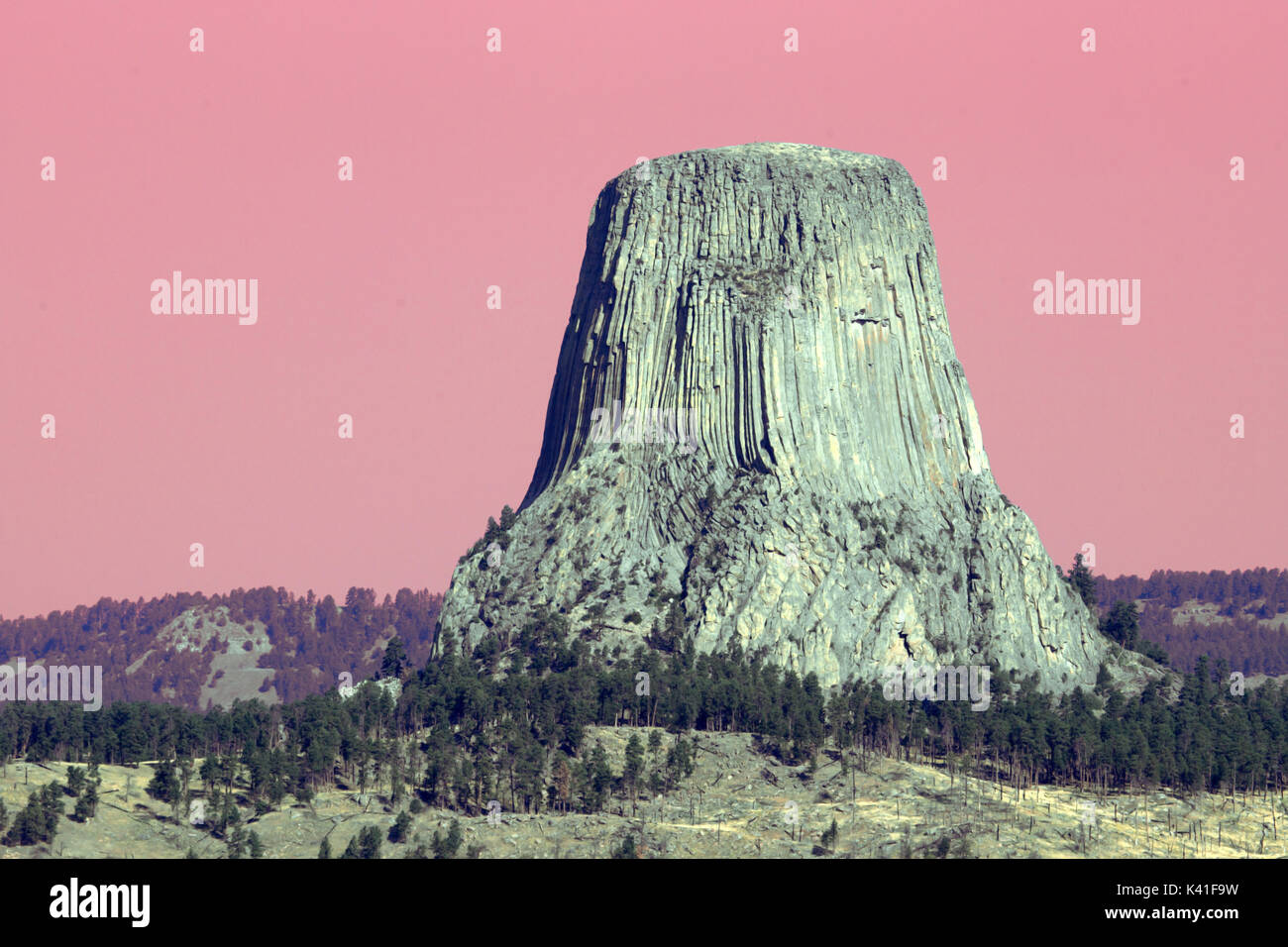 Devils Tower near Hulett and Sundance in Crook County, USA Stock Photo