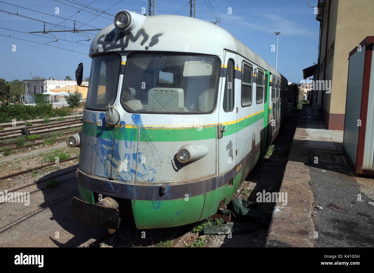 Sassari, Sardinia. Old diesel rail car 'Littorina' Stock Photo