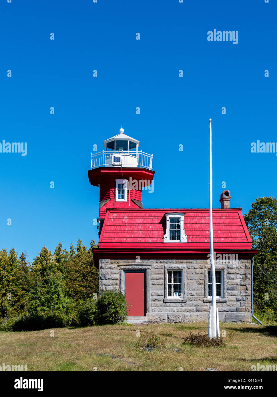 The restored Bluff Point Lighthouse on Vaclour Island Stock Photo