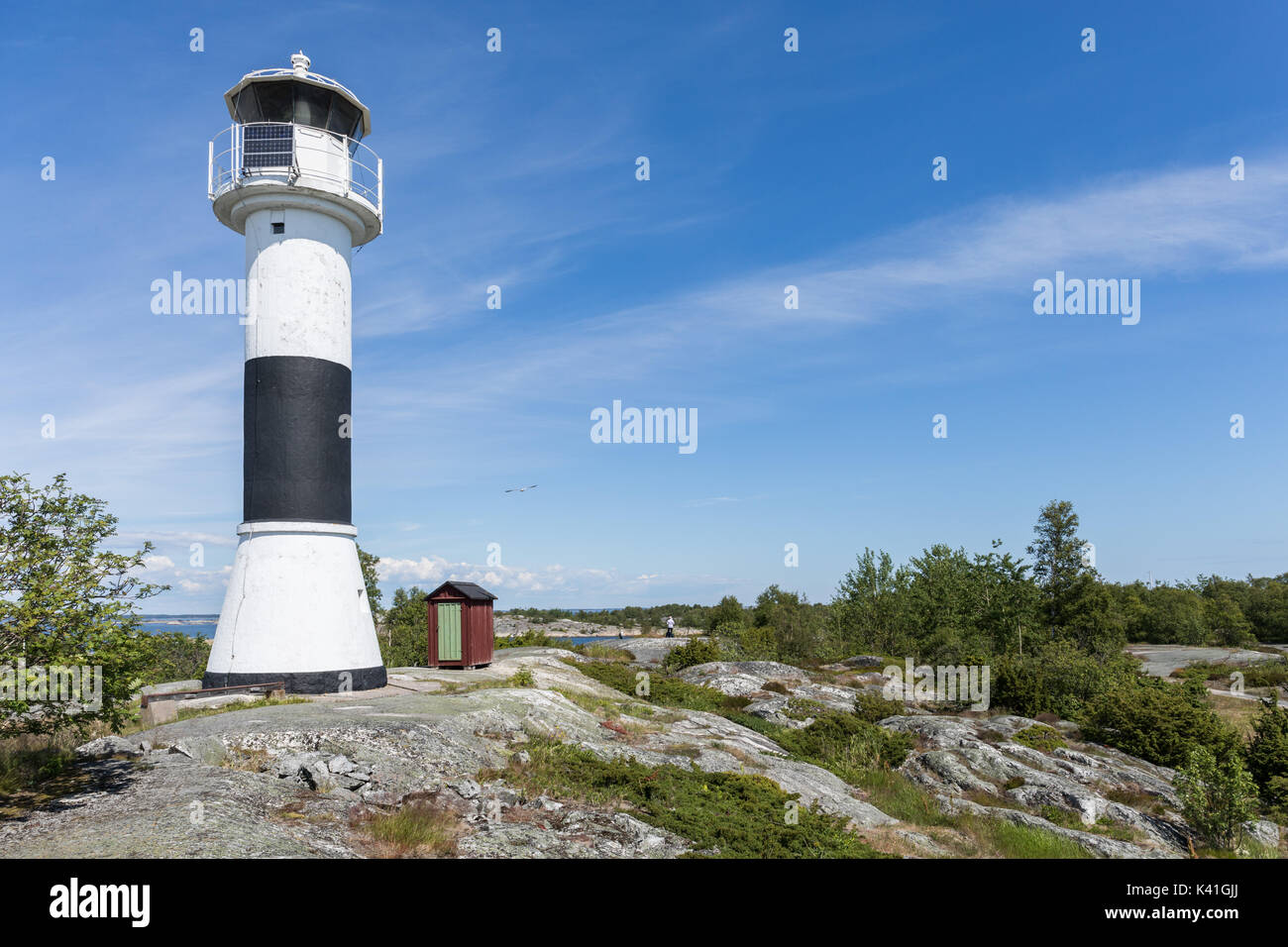 Black and white lighthouse in the Stockholm archipelago against a blue sky Stock Photo Alamy