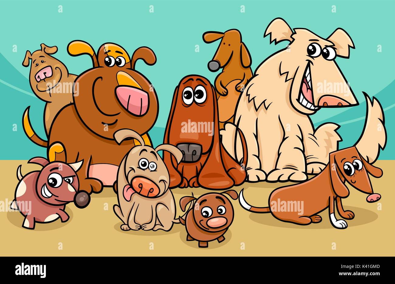 Cartoon Illustration of Funny Dogs Animal Characters Stock Vector