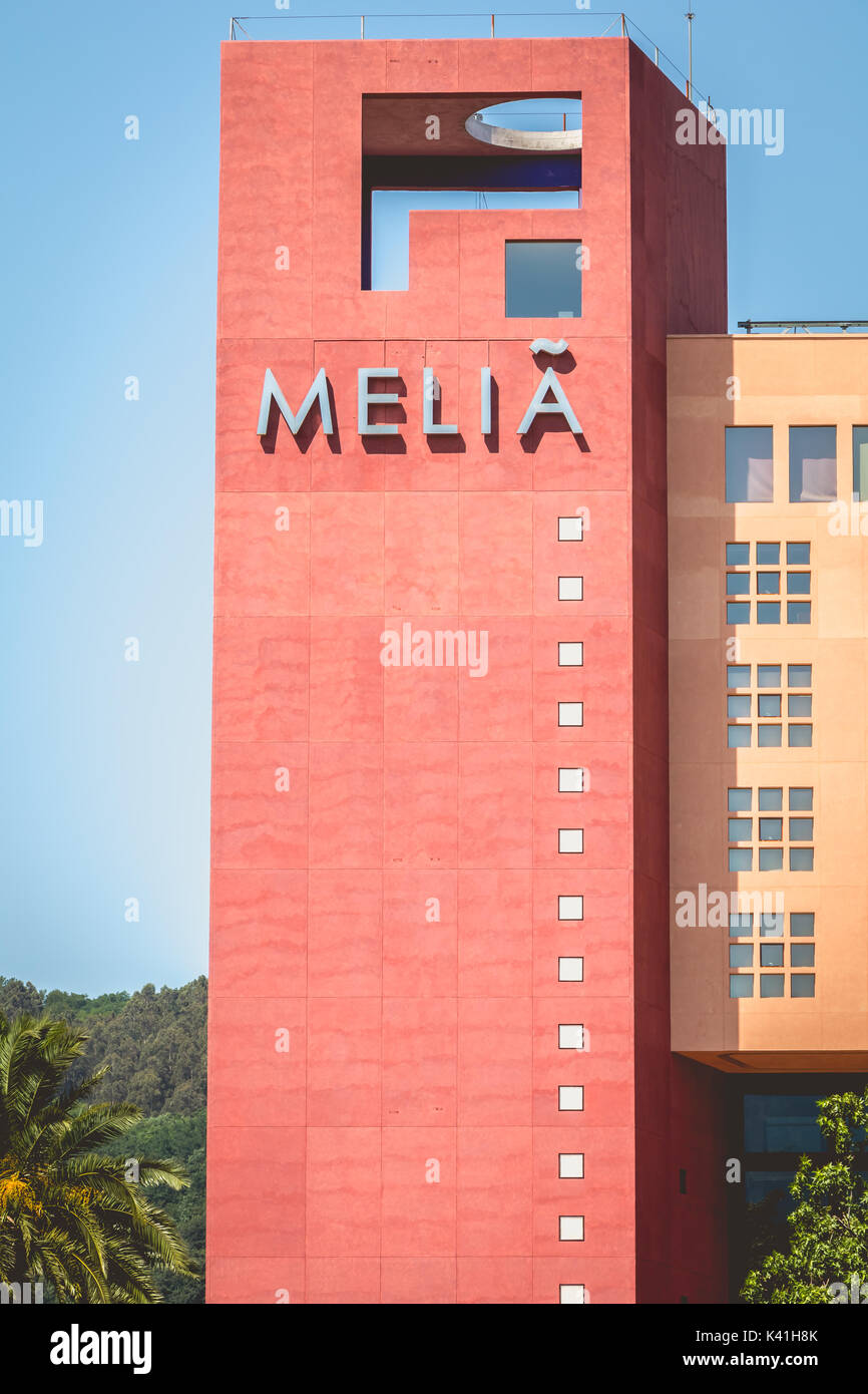 BILBAO, SPAIN - July 19, 2016 : architecture detail of the MELIA hotel, a luxury hotel designed by Ricardo Legorreta and inspired by Eduardo Chillida' Stock Photo