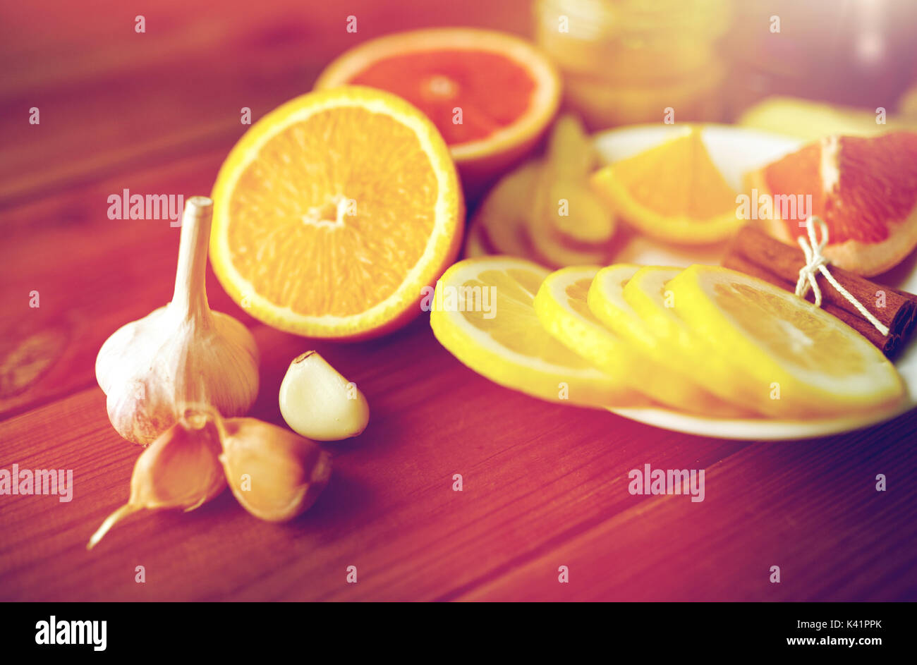 garlic, lemon, orange and other folk remedy Stock Photo Alamy