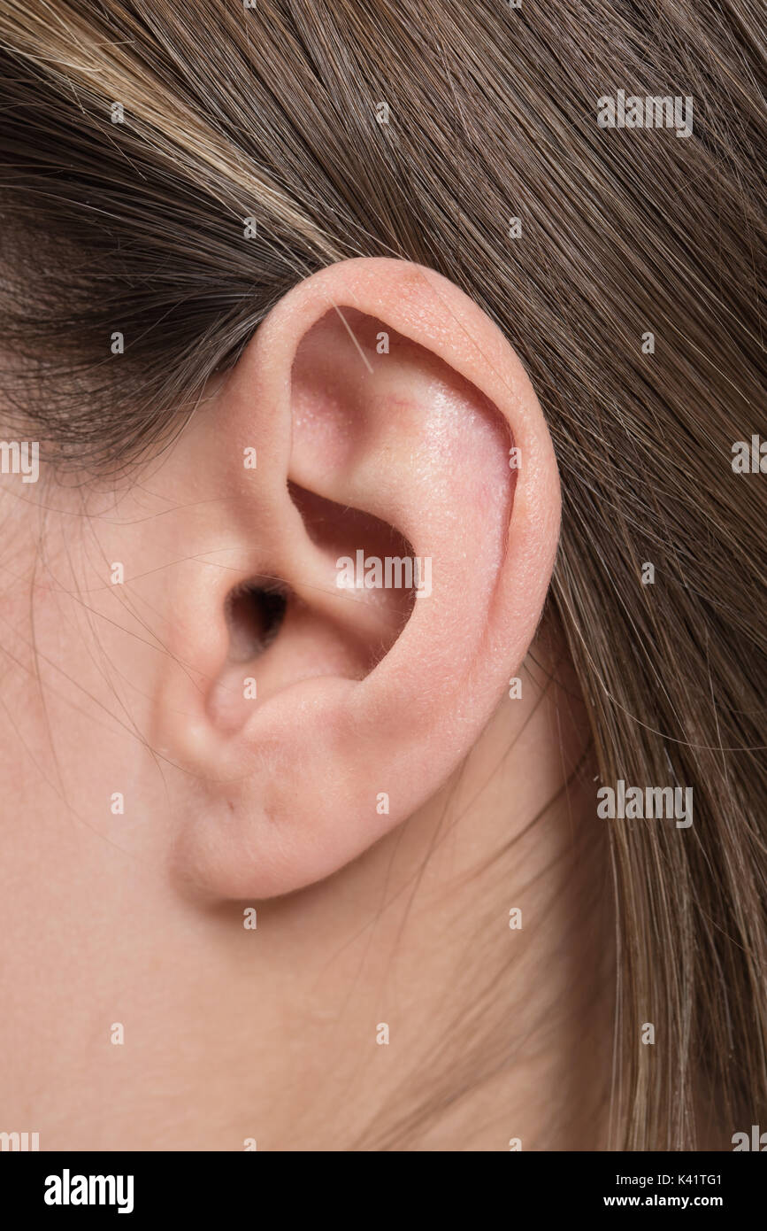 closeup of woman ear Stock Photo