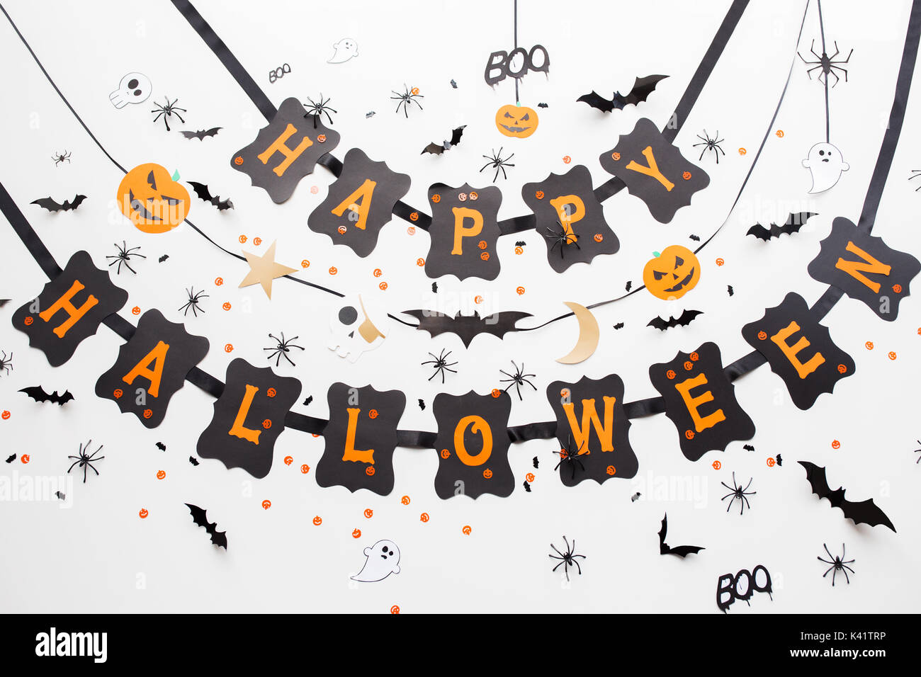 happy halloween party black garland and decoration Stock Photo