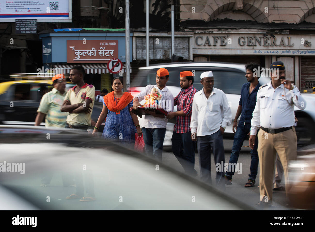 The image of Ganpati or Elephant headed lord  on way to immersion at Giraguam Chowpatty.Mumbai, India Stock Photo