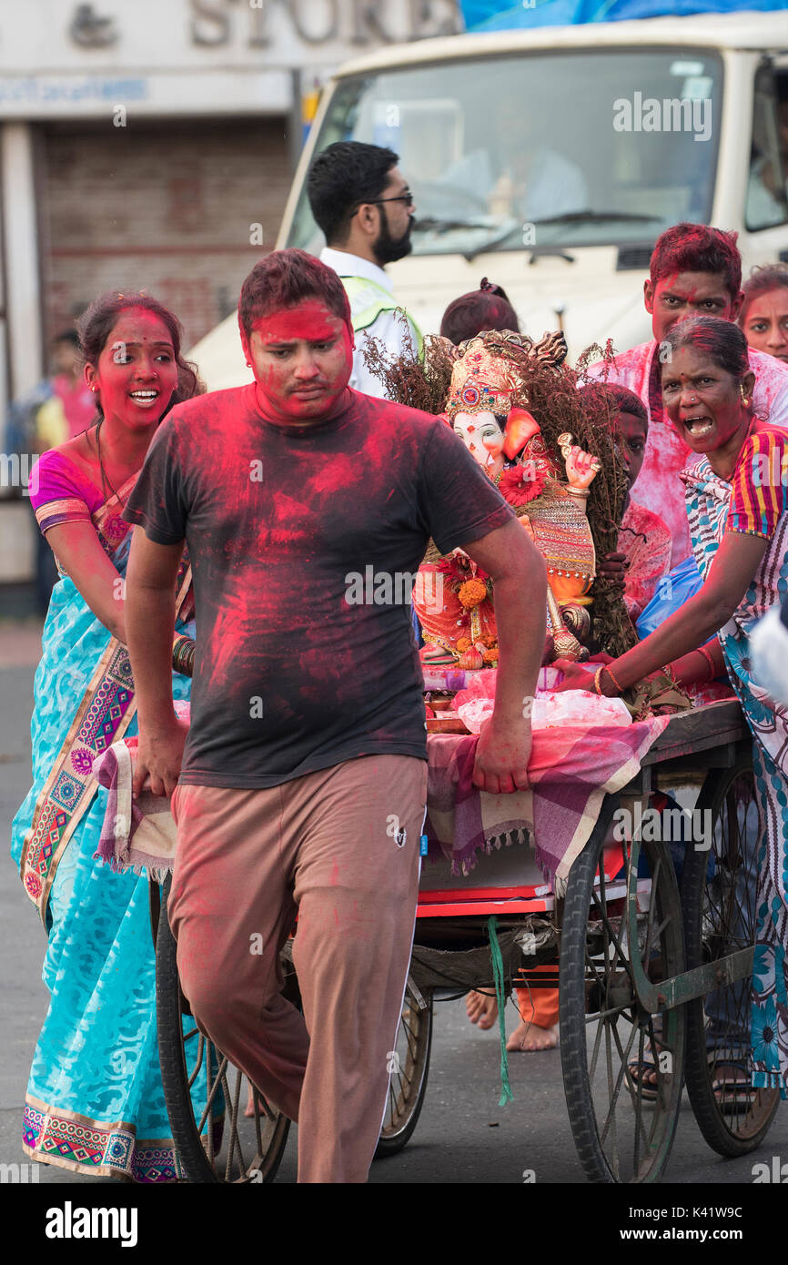 The image of Ganpati or Elephant headed lord  on way to immersion at Giraguam Chowpatty.Mumbai, India Stock Photo