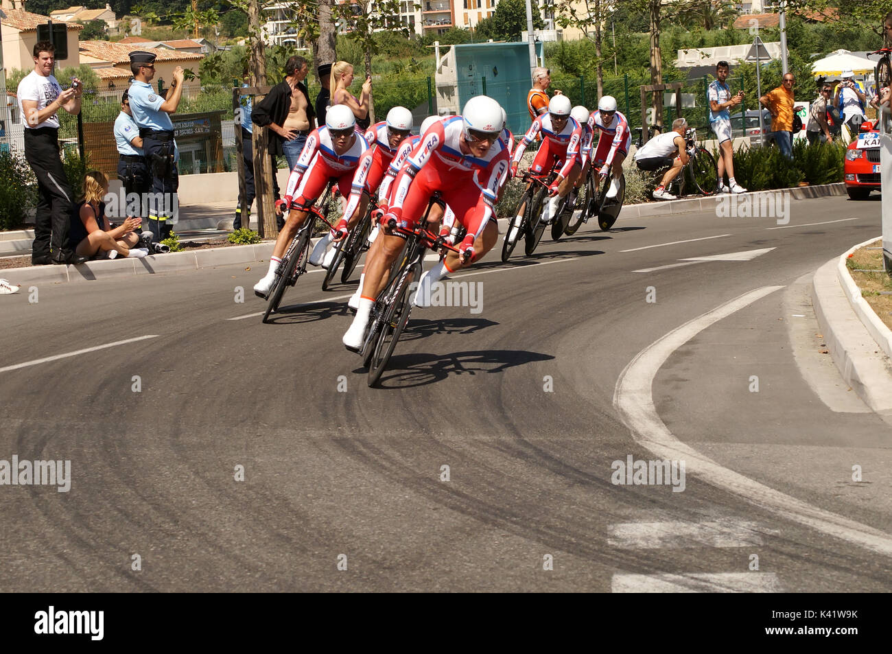 NICE - JULY 2ND : The TOUR 2013  (Tour de France) .ITERA - KATUSHA Team during Nice/Nice Stage 4 (25 km). Stock Photo