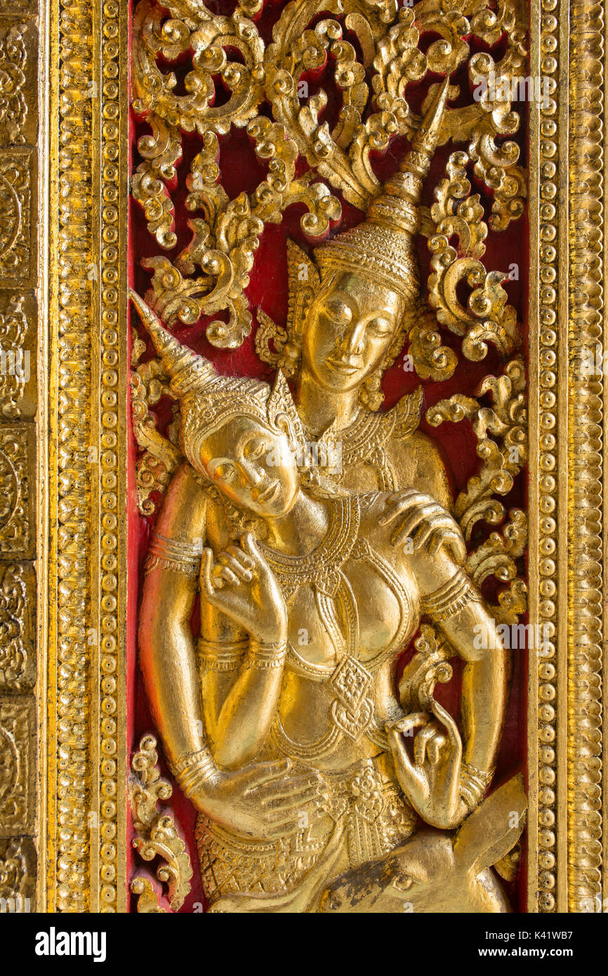 Interior details of the Wat Xieng Thong temple, Luang Prabang, Laos Stock Photo