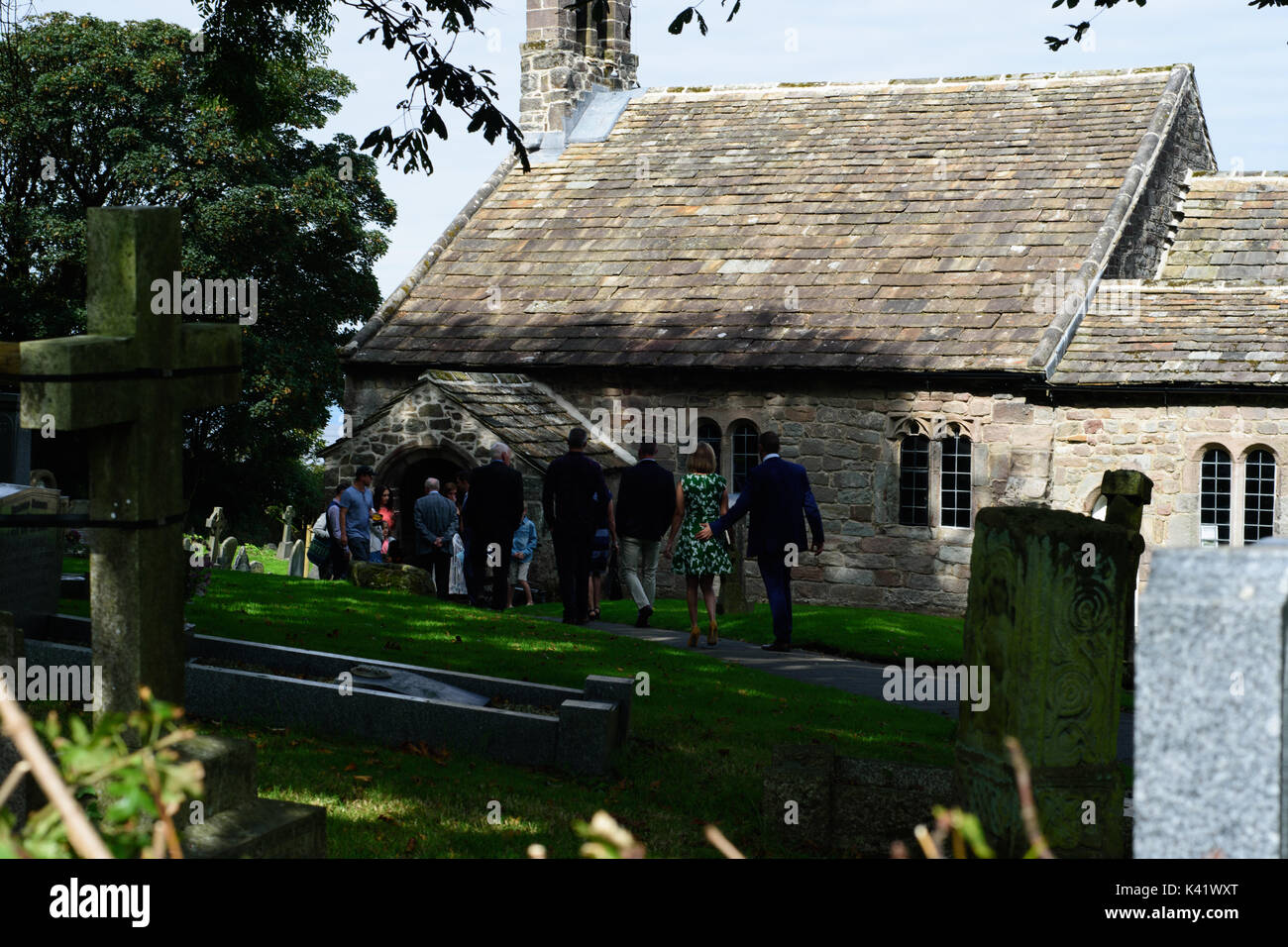 village of heysham, st patricks chapel and woodland Stock Photo