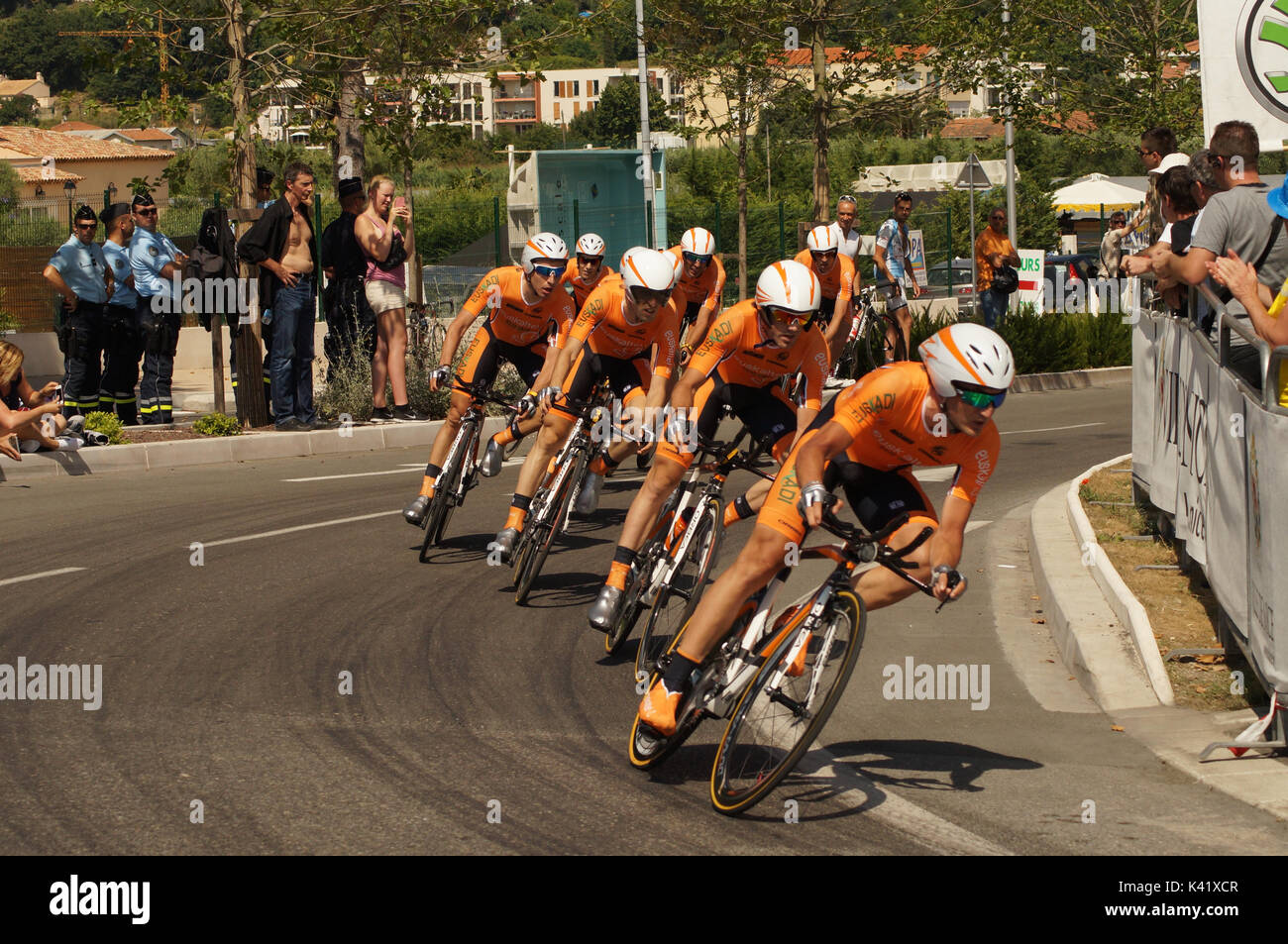NICE - JULY 2ND : The TOUR 2013  (Tour de France) .EUSKALTEL - EUSKADI Team during Nice/Nice Stage 4 (25 km). Stock Photo