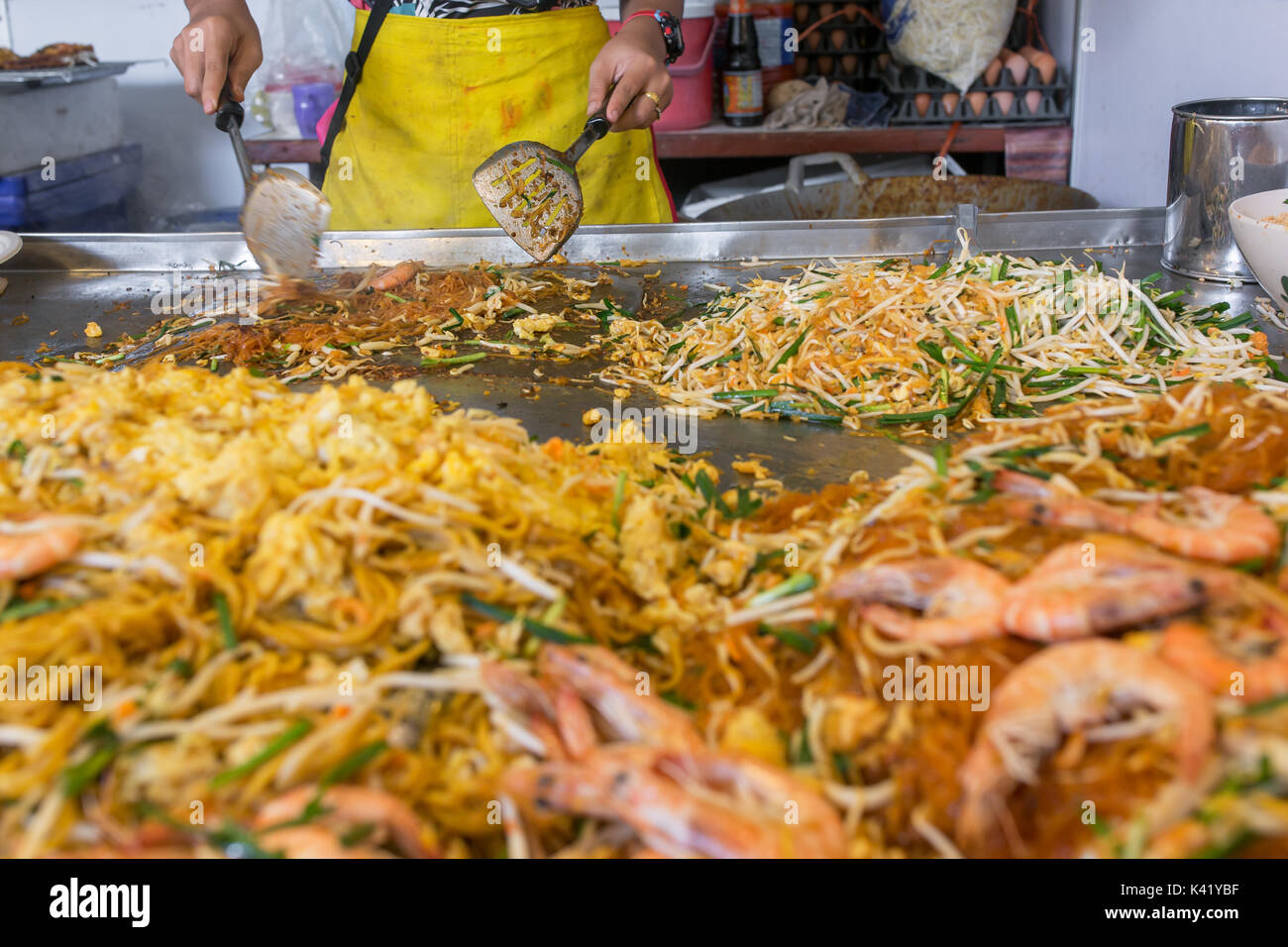 Thai food Pad thai, stir fry noodles with in padthai style on food court in Chiang Mai Stock Photo