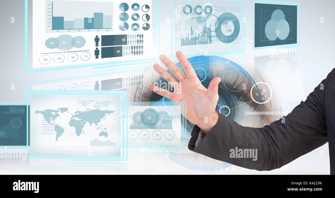 Digital composite of Hand touching and interacting with technology ...