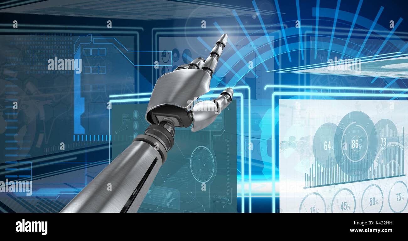 Digital composite of Robot hand interacting with technology interface ...