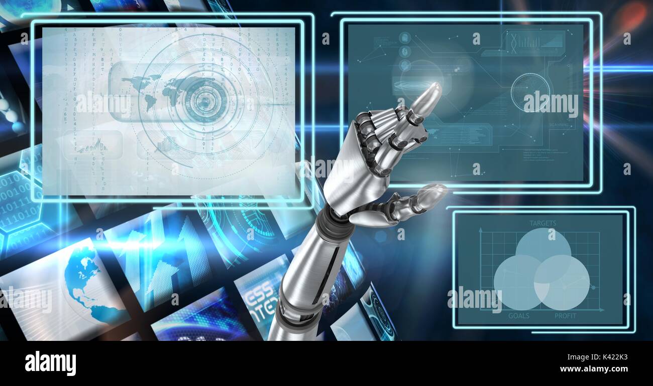Digital composite of Robot hand interacting with technology interface ...