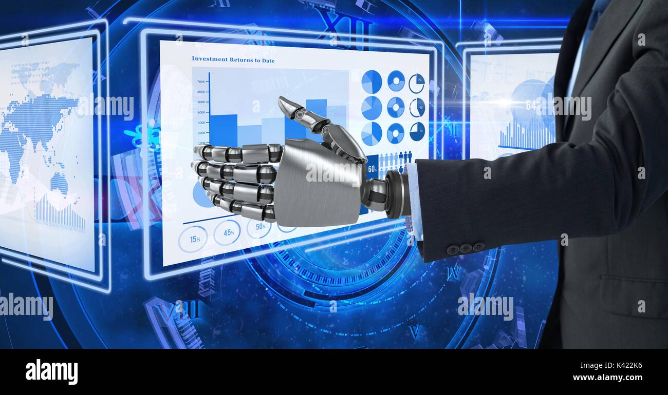 Digital composite of Robot business hand interacting with technology ...