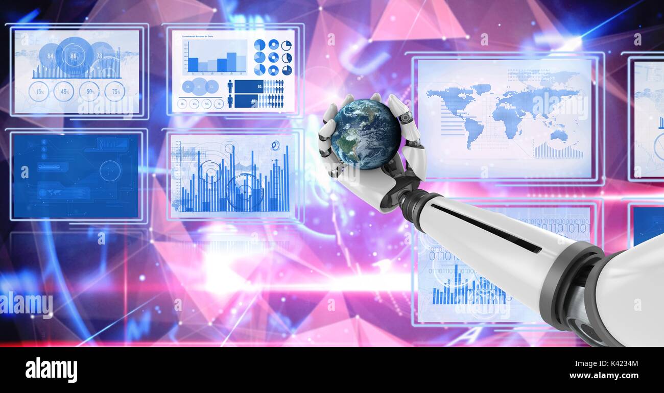 Digital composite of Robot hand interacting with technology interface ...