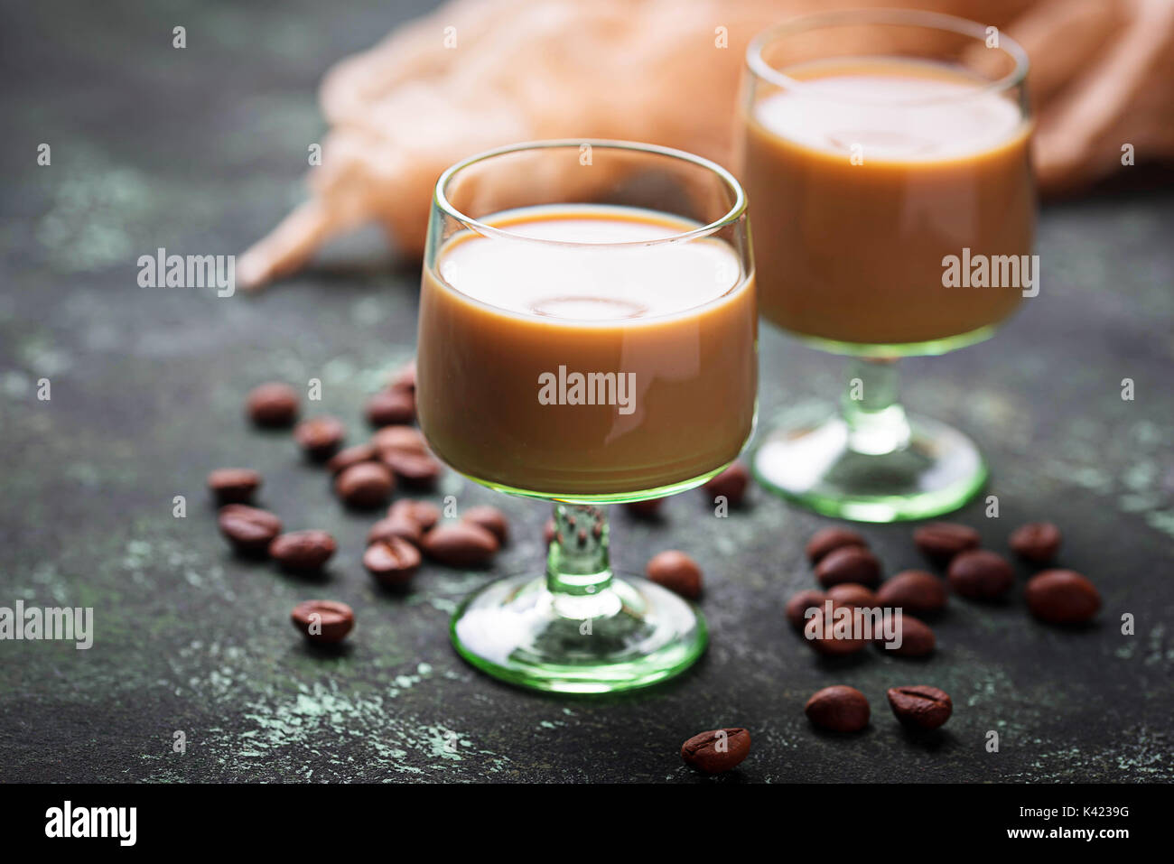 Irish cream liqueur and coffee beans Stock Photo