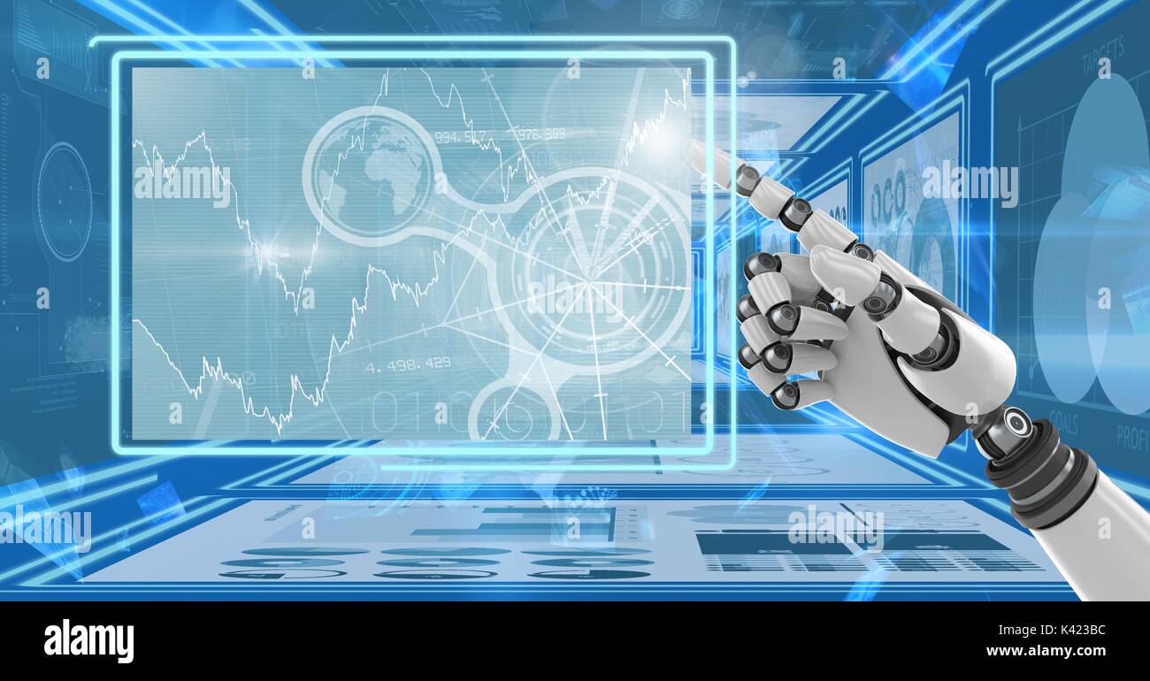 Digital composite of Robot hand interacting with technology interface ...