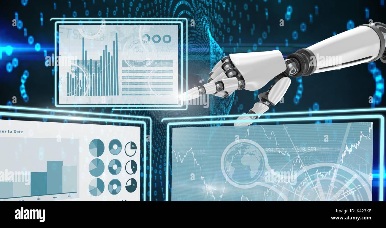 Digital composite of Robot hand interacting with technology interface ...