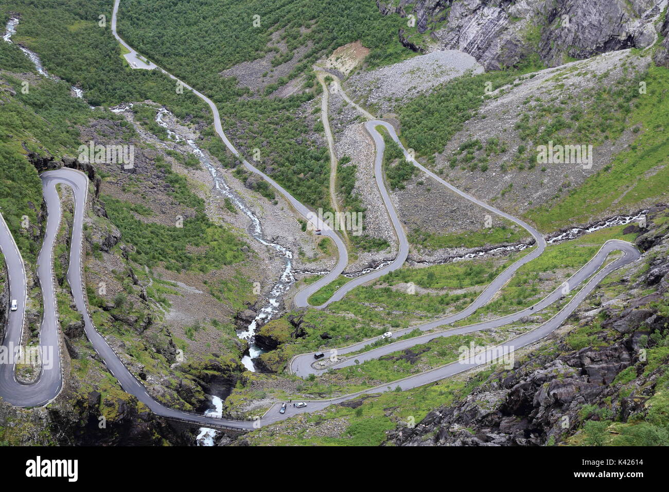 Mountain pass road Trollstigen in Andalsnes, More og Romsdal, Norway, Scandinavia, Europe Stock Photo