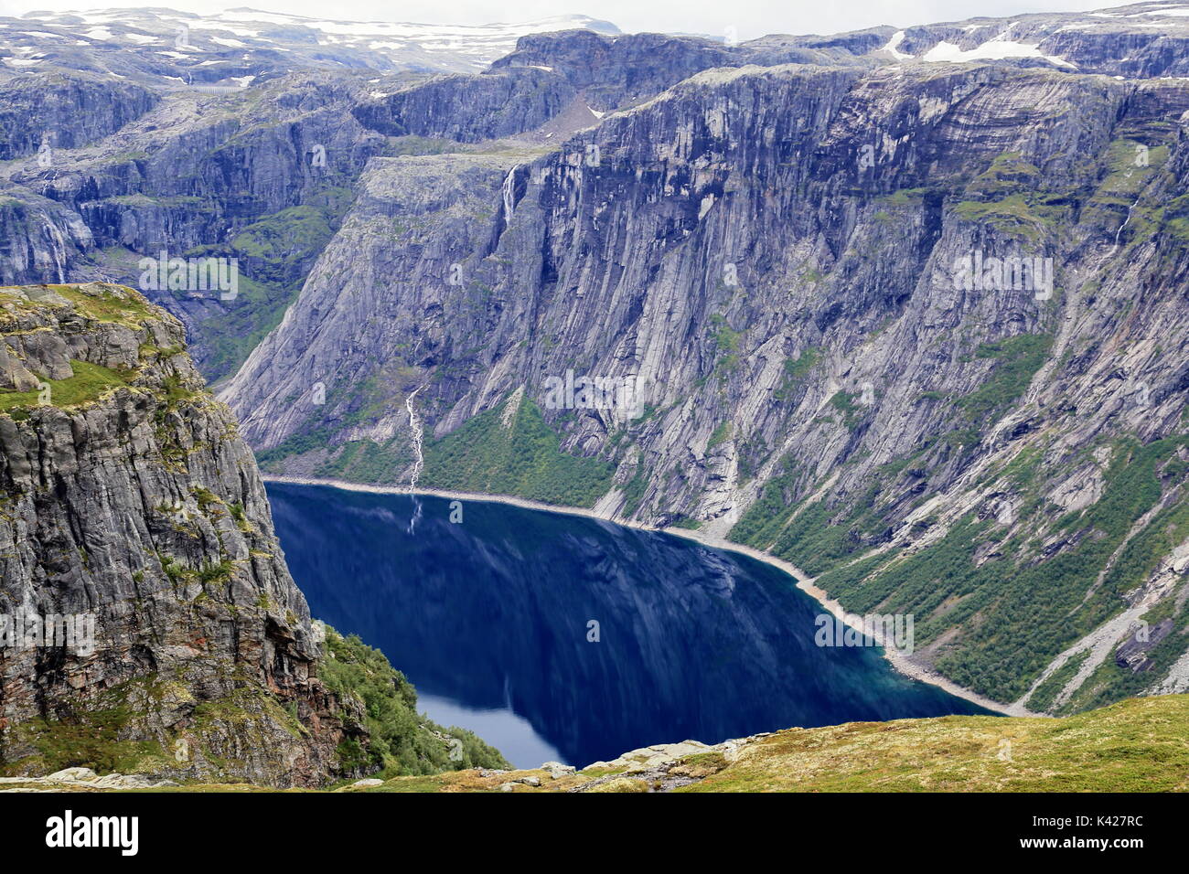 Scenery of Ringedalsvatnet lake in the vicinity of Trolltunga rock formation in Norway Stock Photo