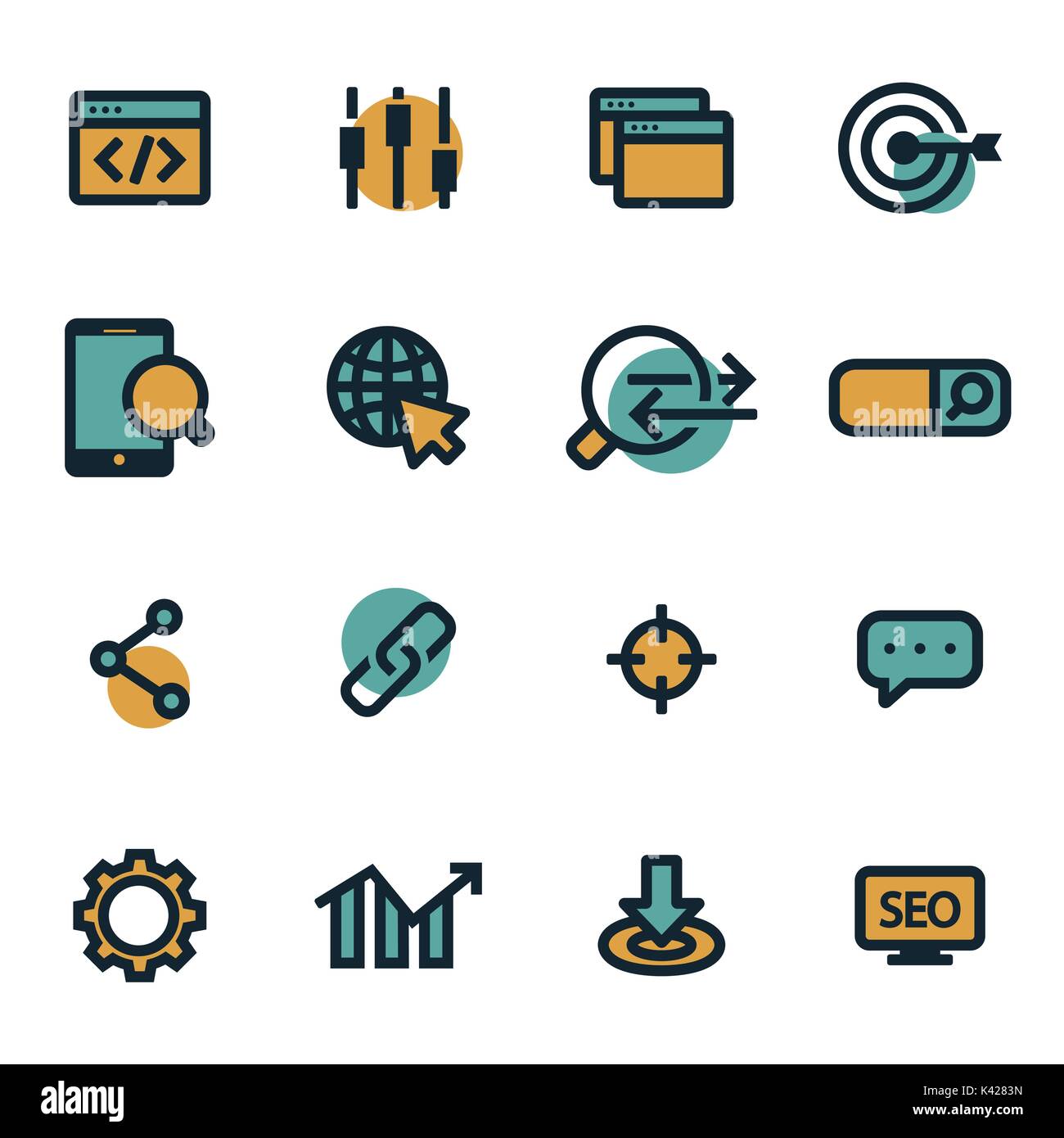 Vector flat seo icons set on white background Stock Vector Image & Art ...