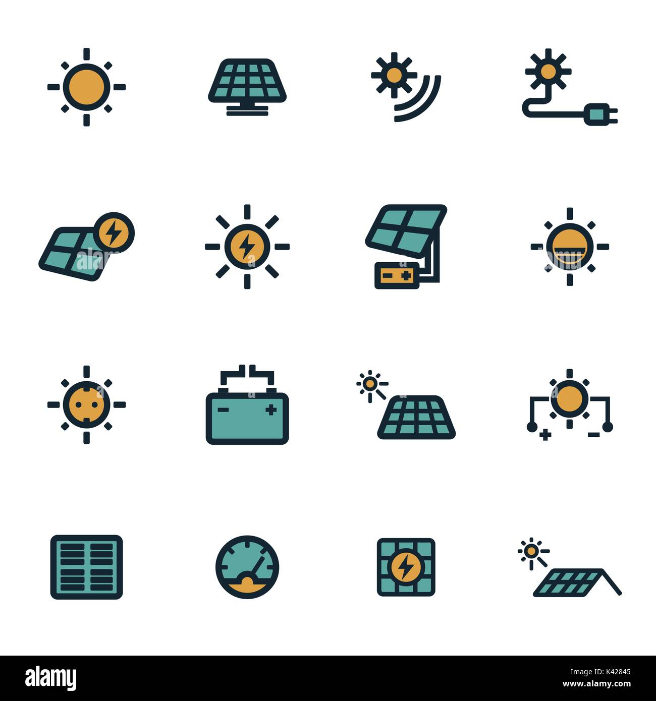 Vector flat solar energy icons set on white background Stock Vector ...