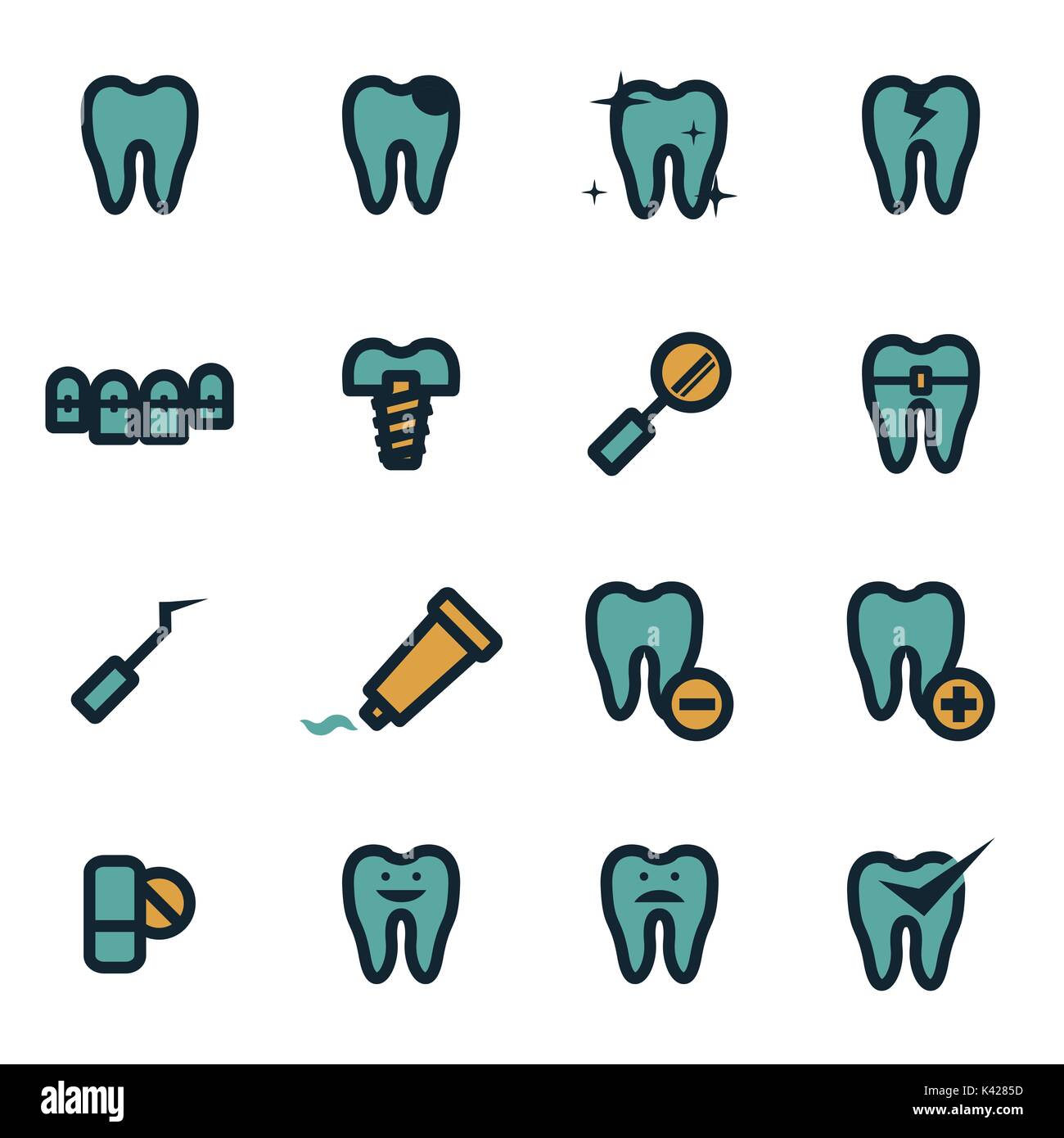 Vector flat teeth icons set on white background Stock Vector Image ...
