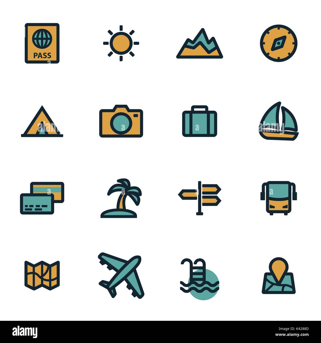Vector flat travel icons set on white background Stock Vector