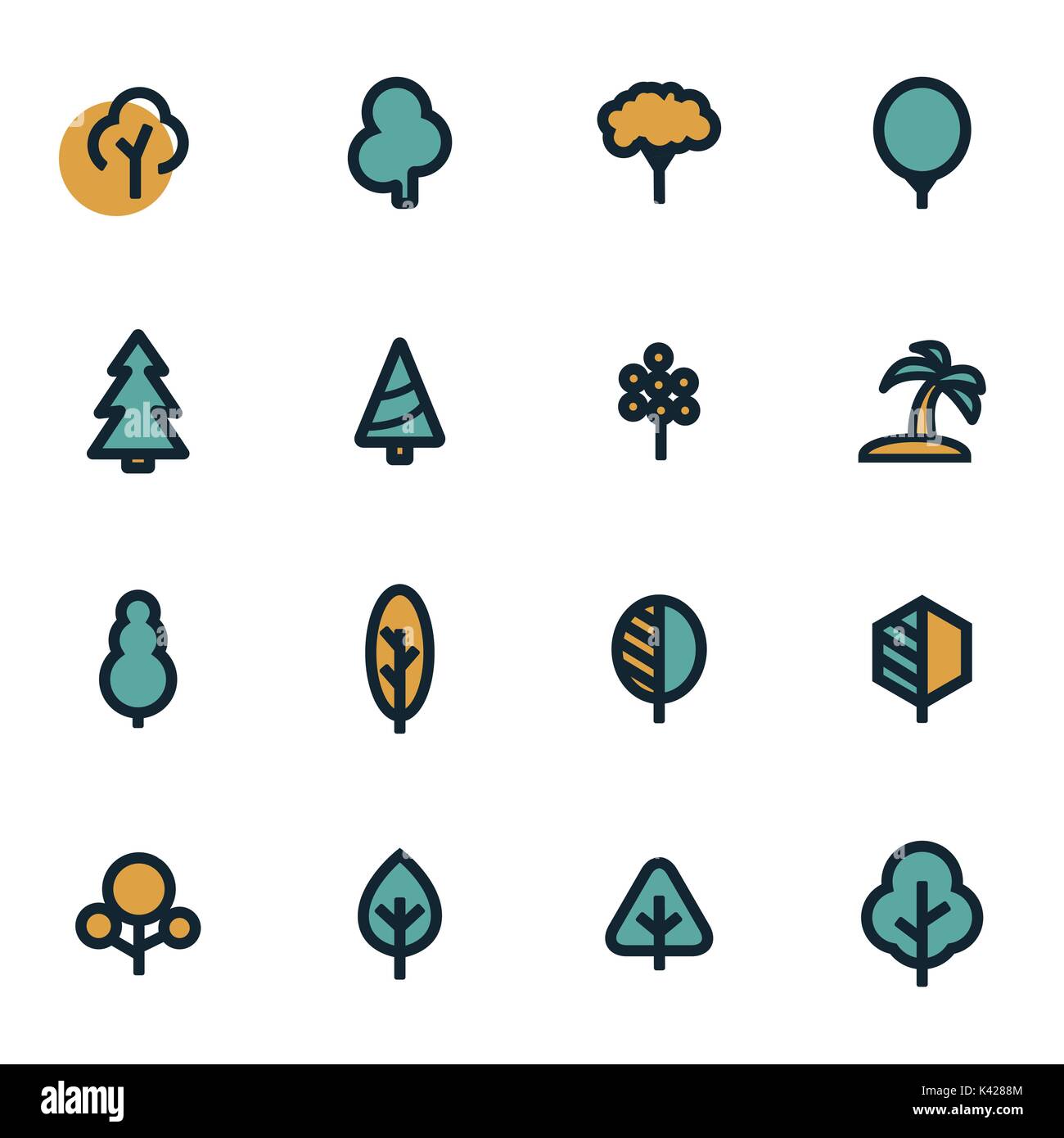 Vector flat tree icons set on white background Stock Vector